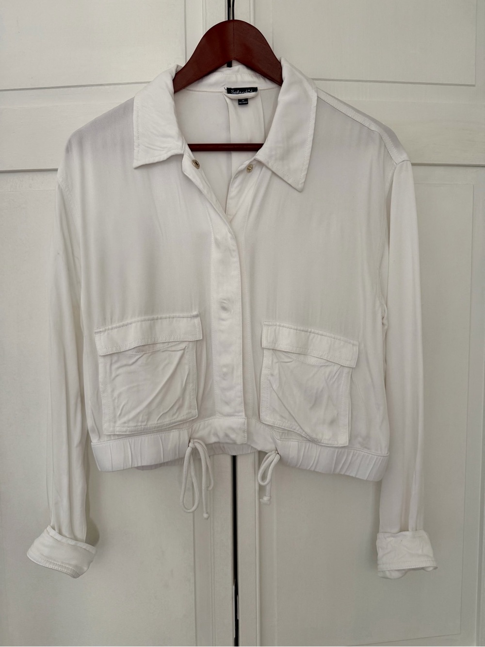 Splendid White Utility Drawstring Pocket Shirt